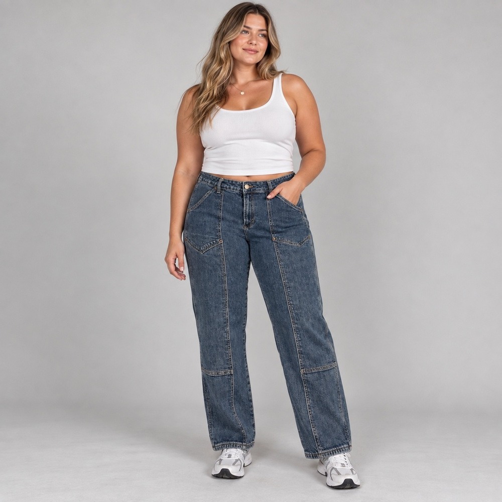 Old Navy Jeans Womens 14 Tall Blue Denim Carpenter Workwear Straight Leg 35x30
